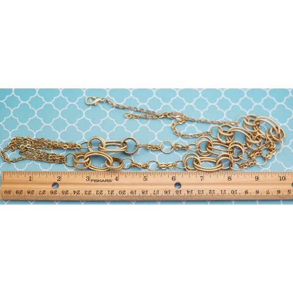 Vintage Geometric Gold Tone Chain and Link Statement Necklace 36 Inch - R27 - Picture 3 of 3